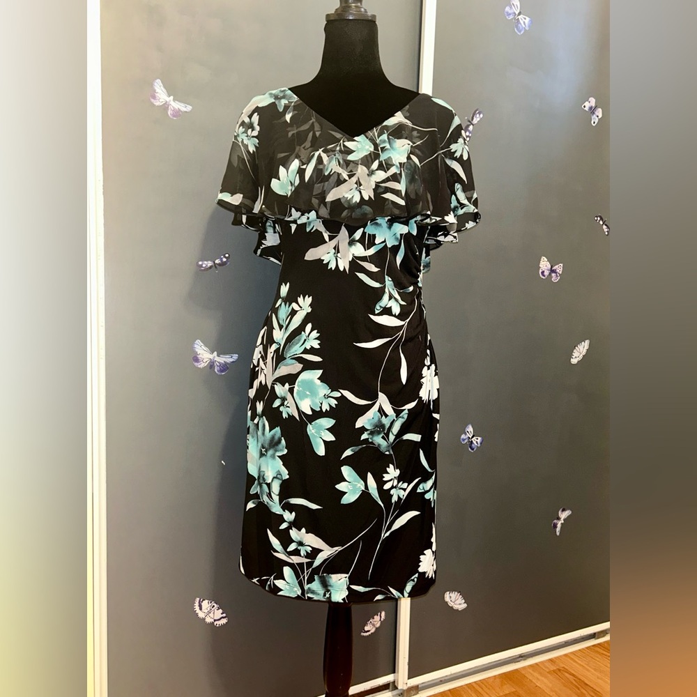 Connected Apparel VNeck Sleeveless Dress 6P Chiffon Overlay Gathered Seafoam NWT